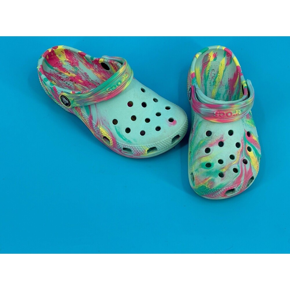 Crocs Classic Marbled Clogs Kids C13 Aquamarine Multi Tie Dye 207464